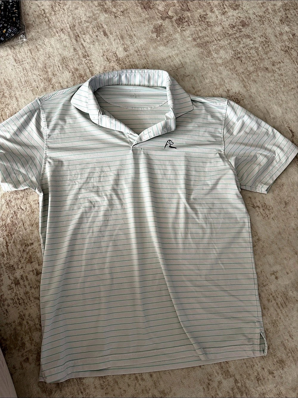 Rhoback Golf Striped Polo in White & Green